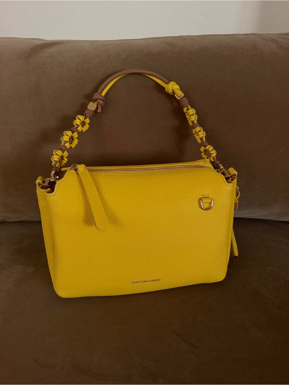 Maison de Sabre The Soft Trio Yellow Knotted-Handle Pebbled Leather Shoulder Bag